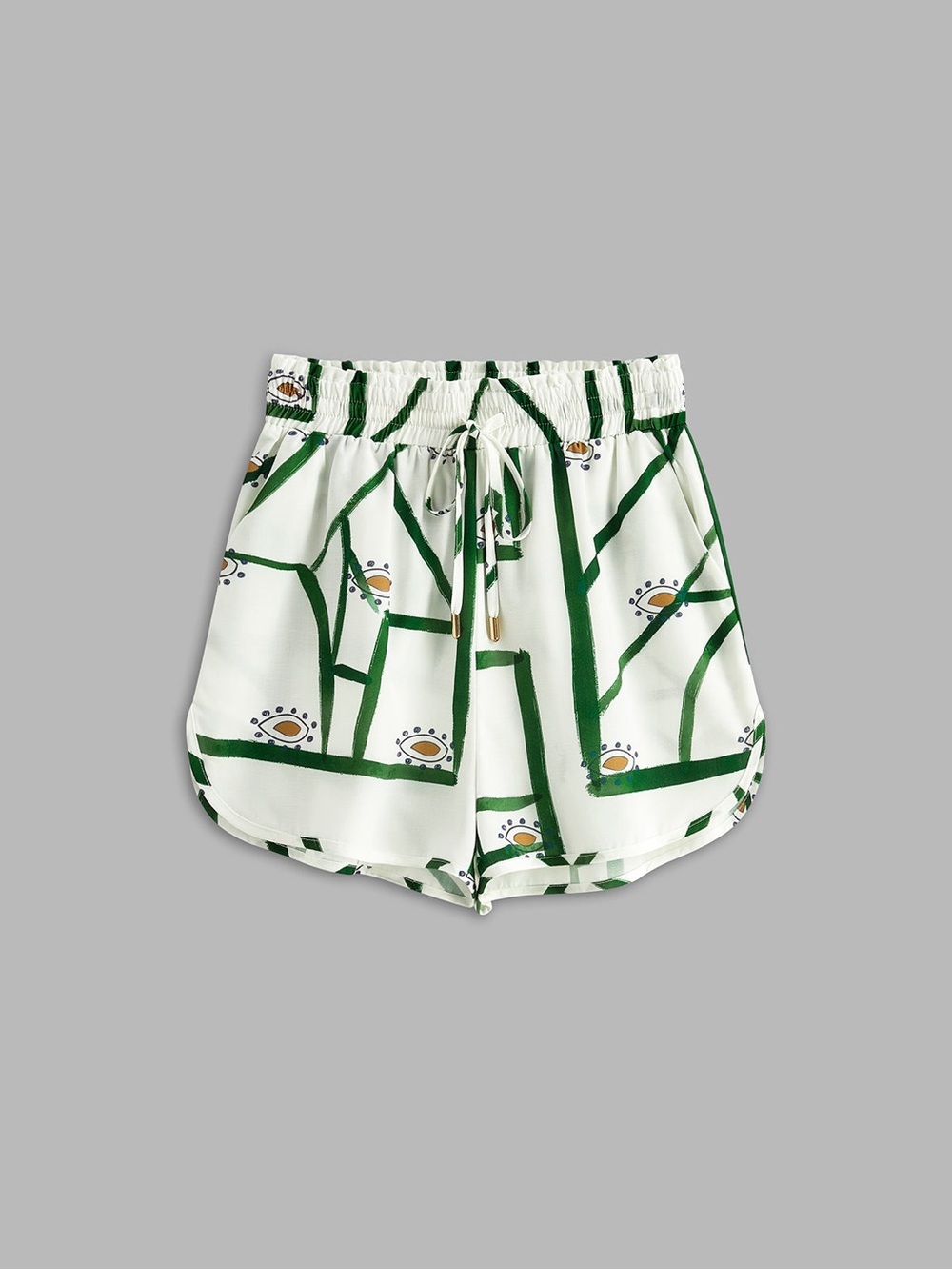 Commense White & Green Shorts with Sunrise Motif Size S (Shorts Only)